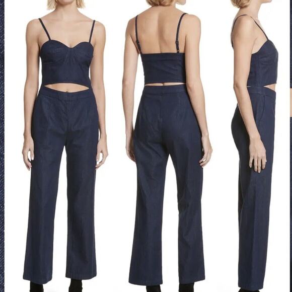 3X1 Peek-a-Boo Cutout-Waist Flared Crop Denim Jumpsuit In Colette Size M - Picture 1 of 11